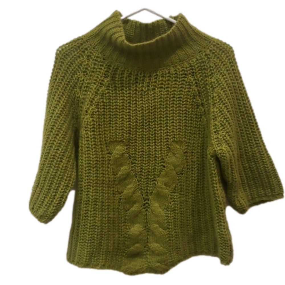 LO. RI. Sweater Chunky Knit Mohair Wool Blend Green Cropped 3/4 Sleeve Wom